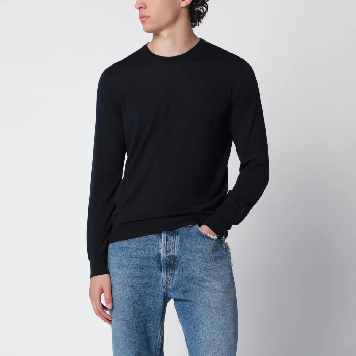 Drumohr Navy Blue Wool Crew-Neck Sweater