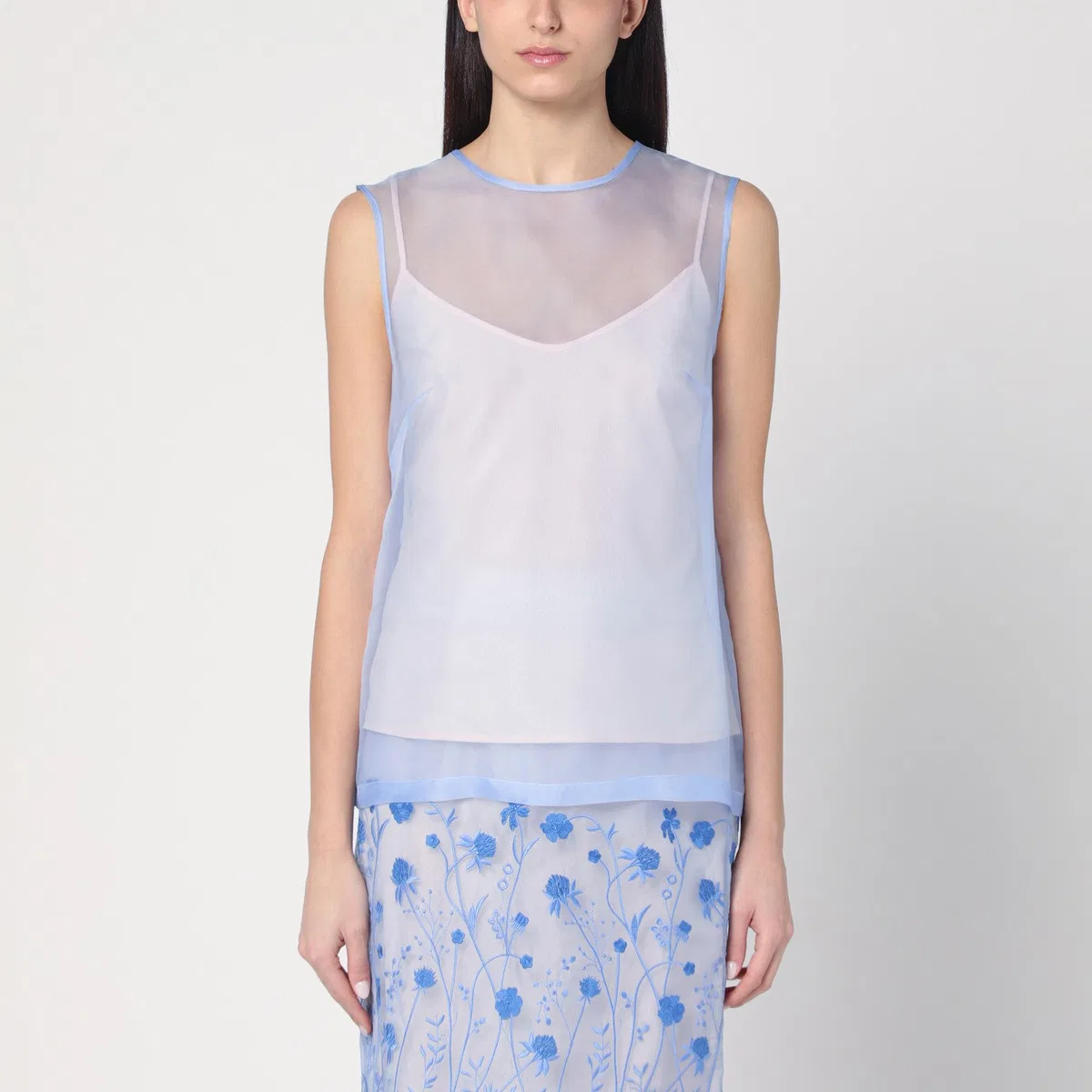 Parosh P.a.r.o.s.h. Sky Blue Tank Top In Silk