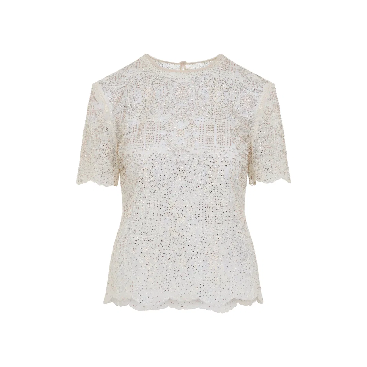 Ermanno Scervino Alabaster Lace Crystals Top