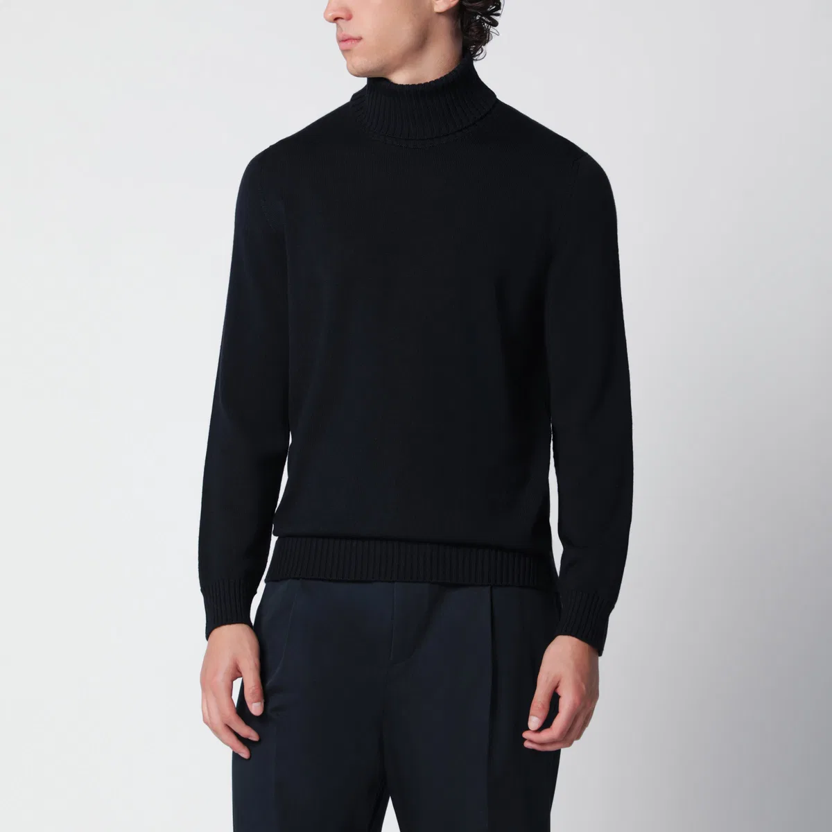 Drumohr Navy Blue Wool Turtleneck Sweater