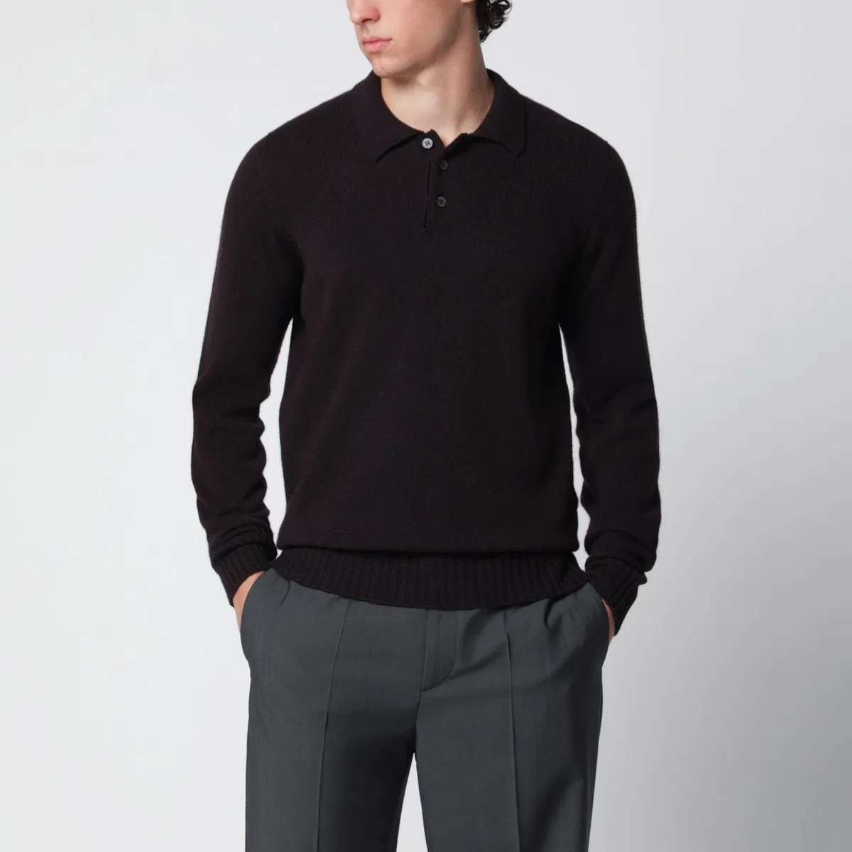 Drumohr Brown Wool Polo Sweater