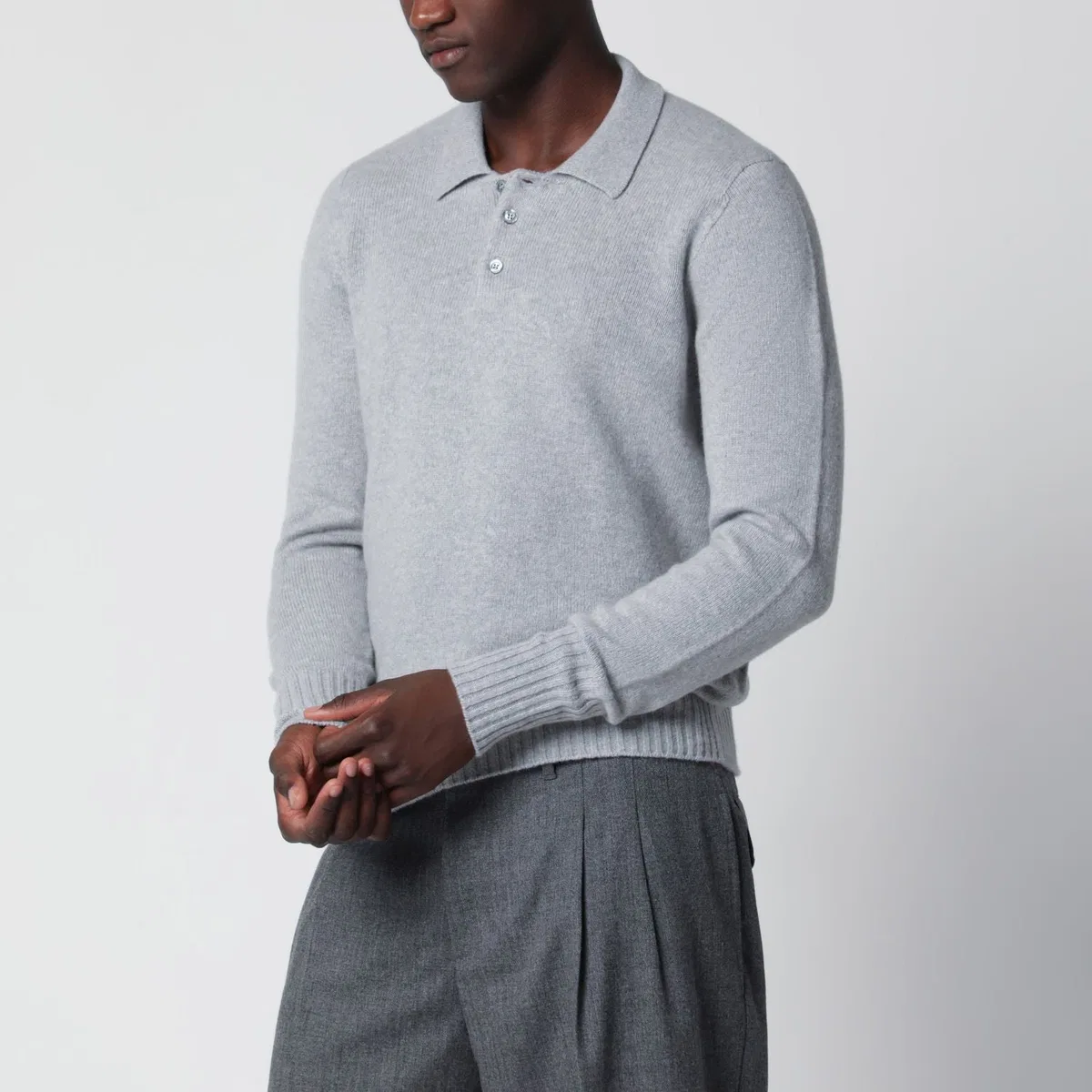 Drumohr Light Grey Wool Polo Shirt