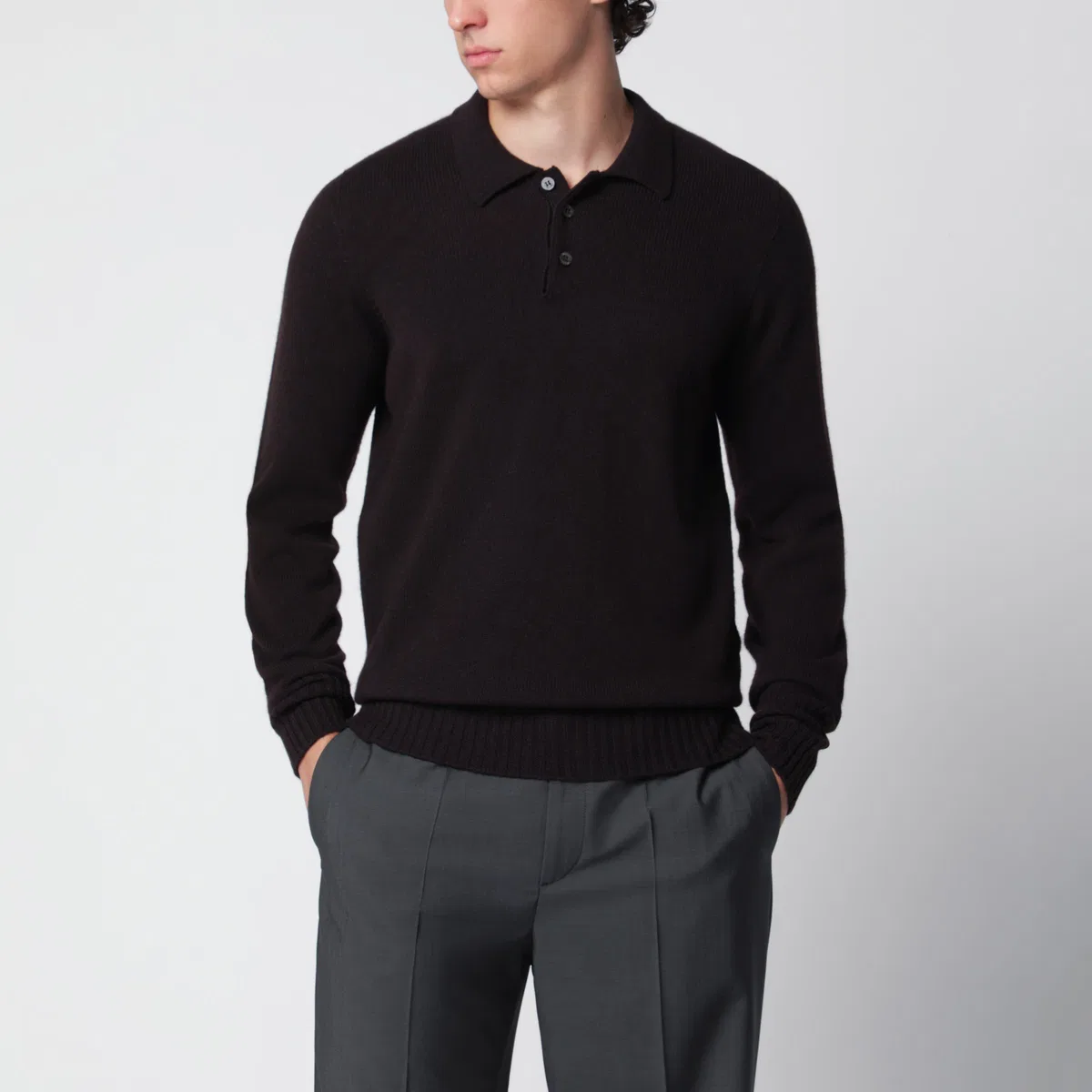Drumohr Brown Wool Polo Sweater