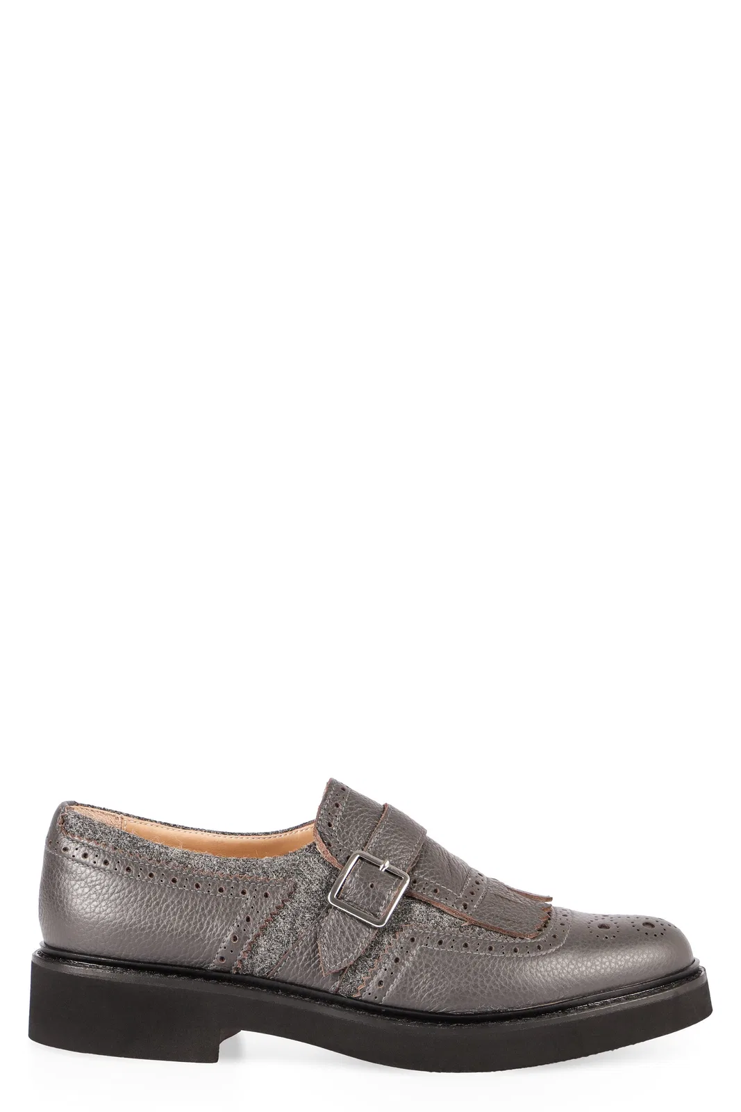 Doucal's Grey Leather Shoes With Buckle And Fring