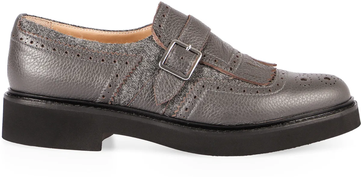 Doucal's Grey Leather Shoes With Buckle And Fring