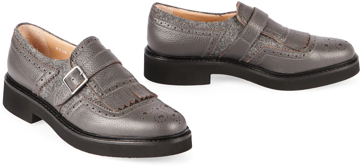 Doucal's Grey Leather Shoes With Buckle And Fring