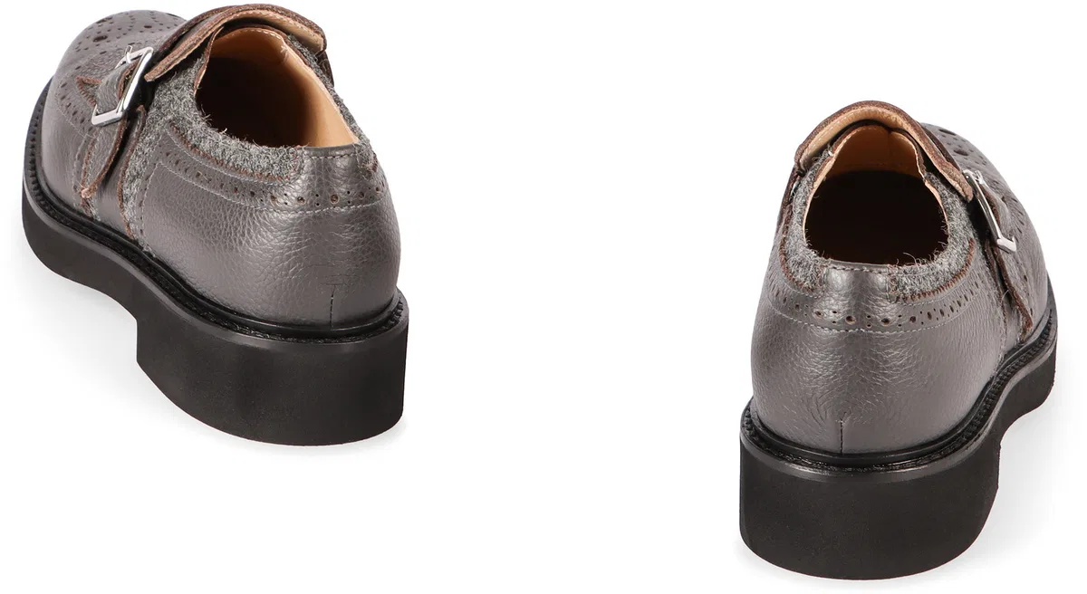 Doucal's Grey Leather Shoes With Buckle And Fring