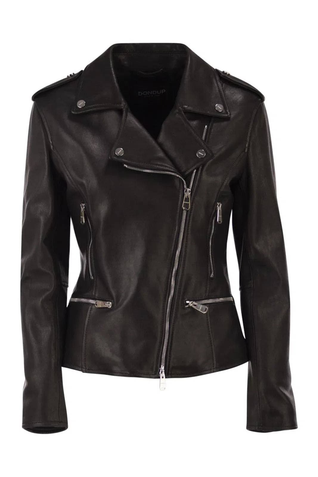 Dondup Lamb Leather Biker Jacket With Asymmetri