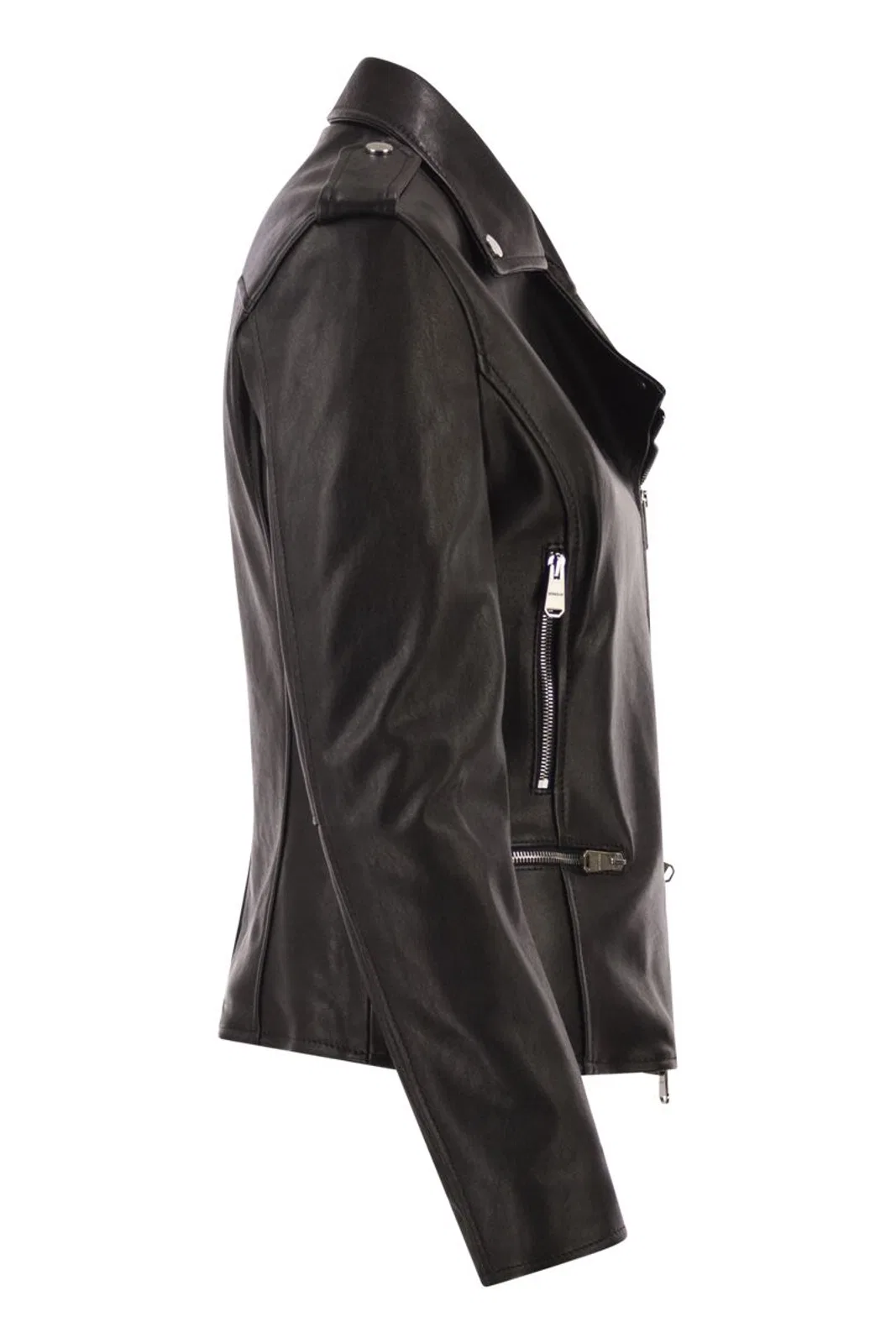 Dondup Lamb Leather Biker Jacket With Asymmetri
