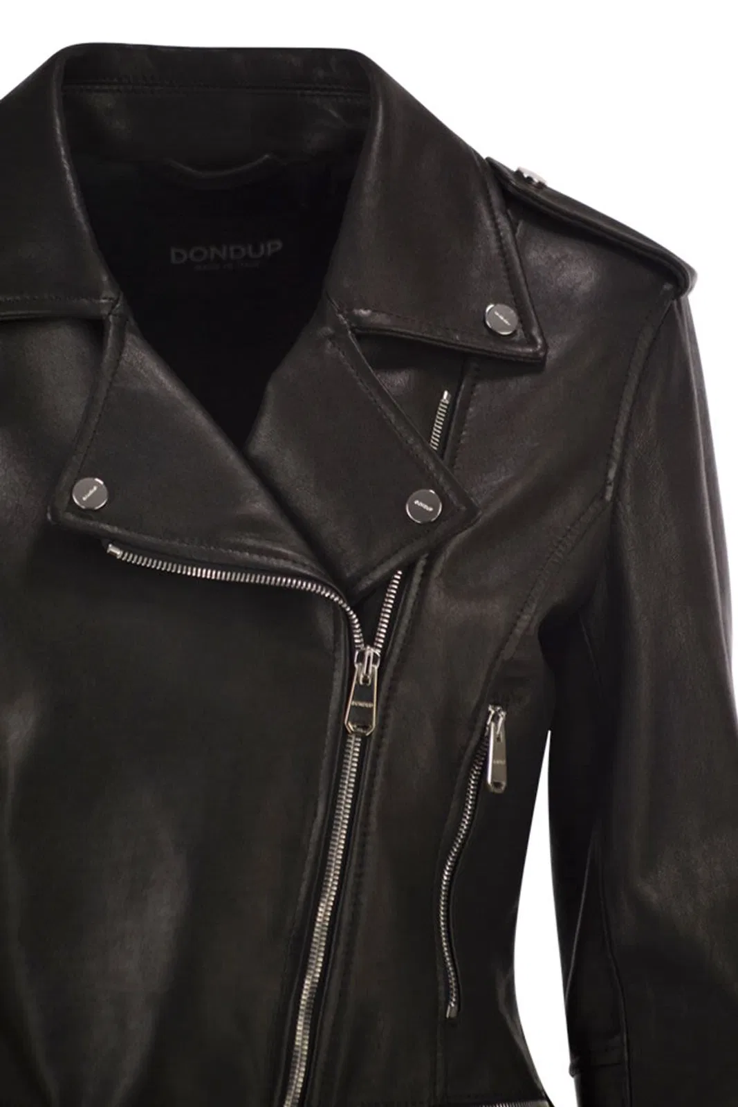 Dondup Lamb Leather Biker Jacket With Asymmetri