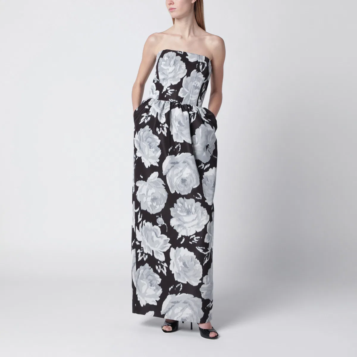 Patou Long Bustier Dress In Mesh With Floral P
