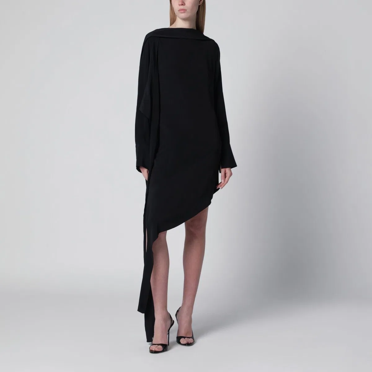 Francesco Murano Black Asymmetric Silkblend Dress