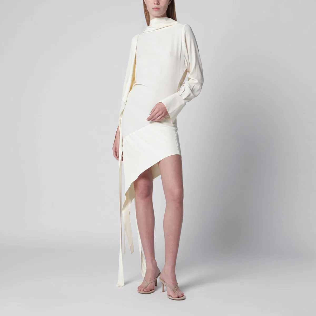 Francesco Murano White Asymmetric Silk-Blend Dress