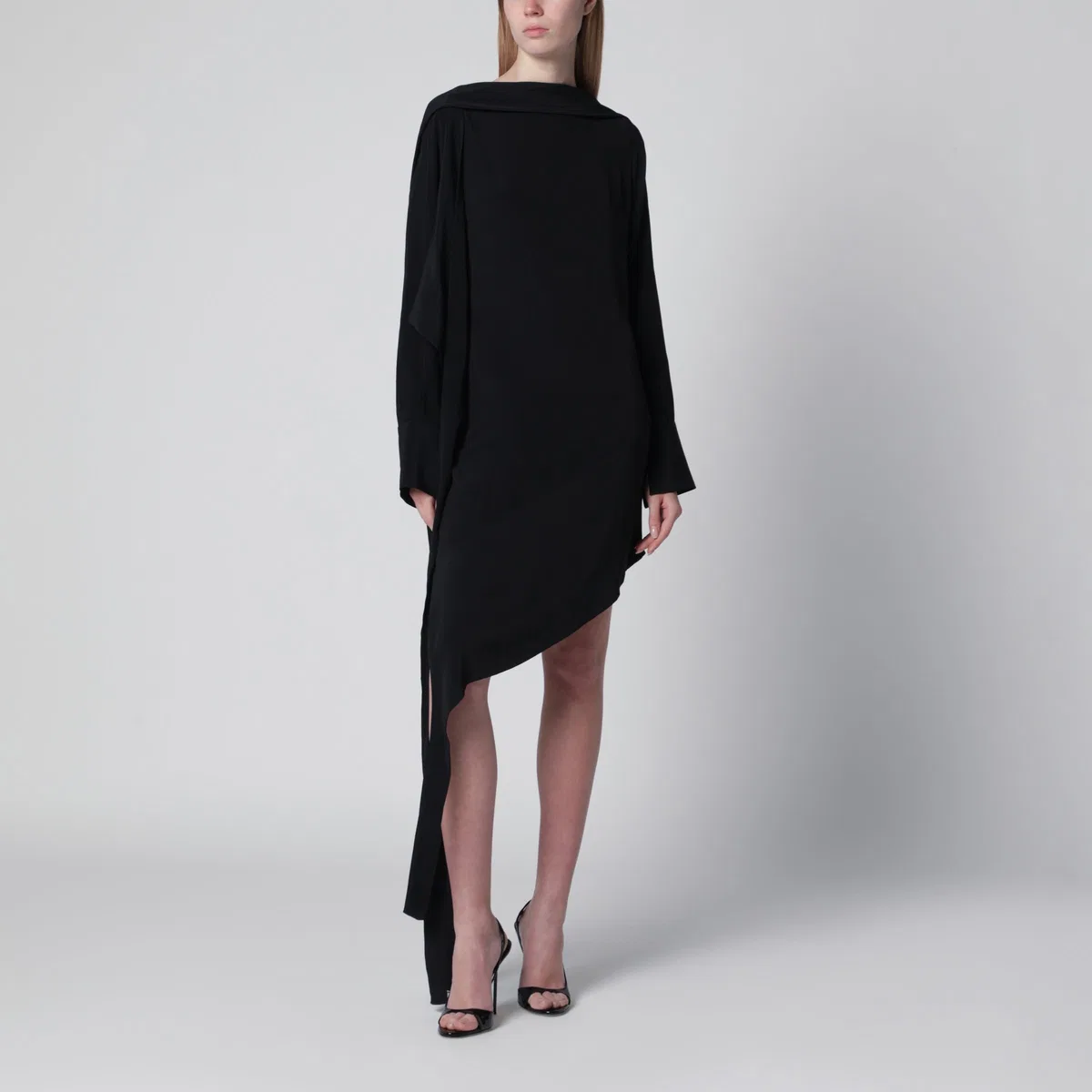 Francesco Murano Black Asymmetric Silk-Blend Dress