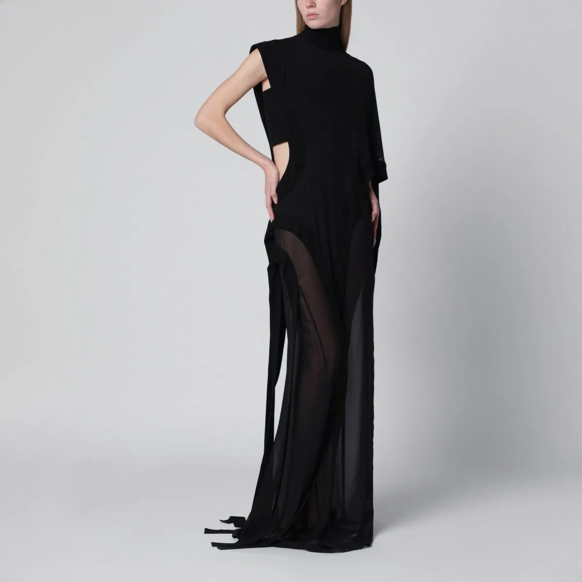 Francesco Murano Long Black Oneshoulder Silk Dress