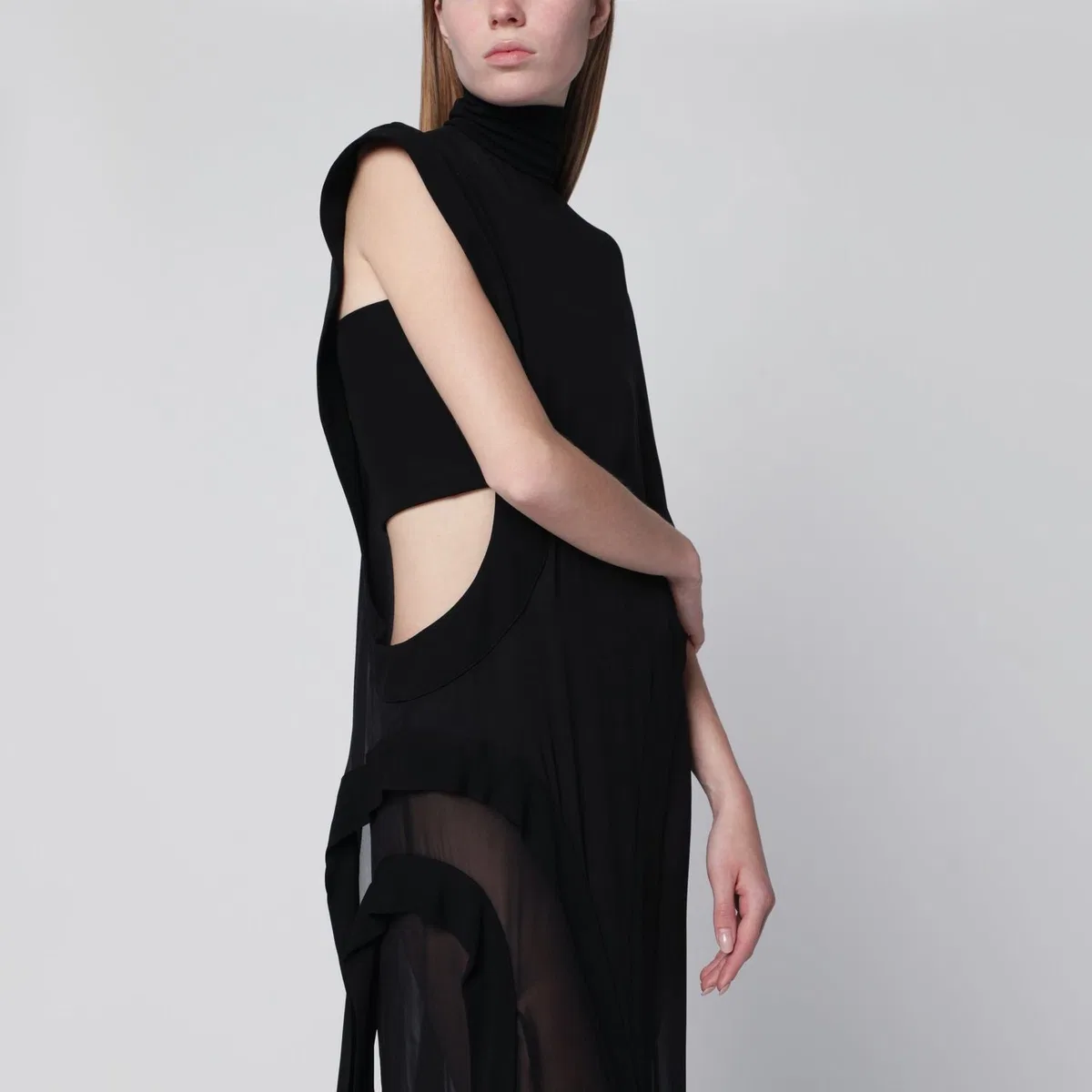 Francesco Murano Long Black Oneshoulder Silk Dress