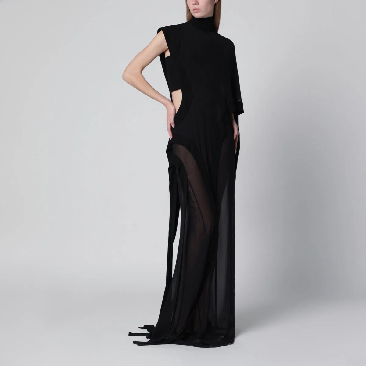Francesco Murano Long Black One-Shoulder Silk Dress