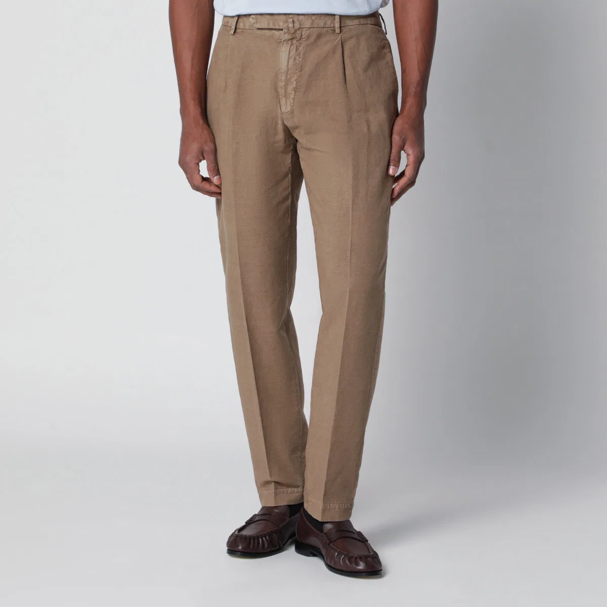 Santaniello Beige Trousers In Cotton And Linen