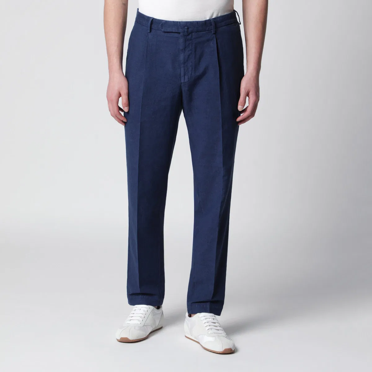 Santaniello Blue Trousers In Cotton And Linen