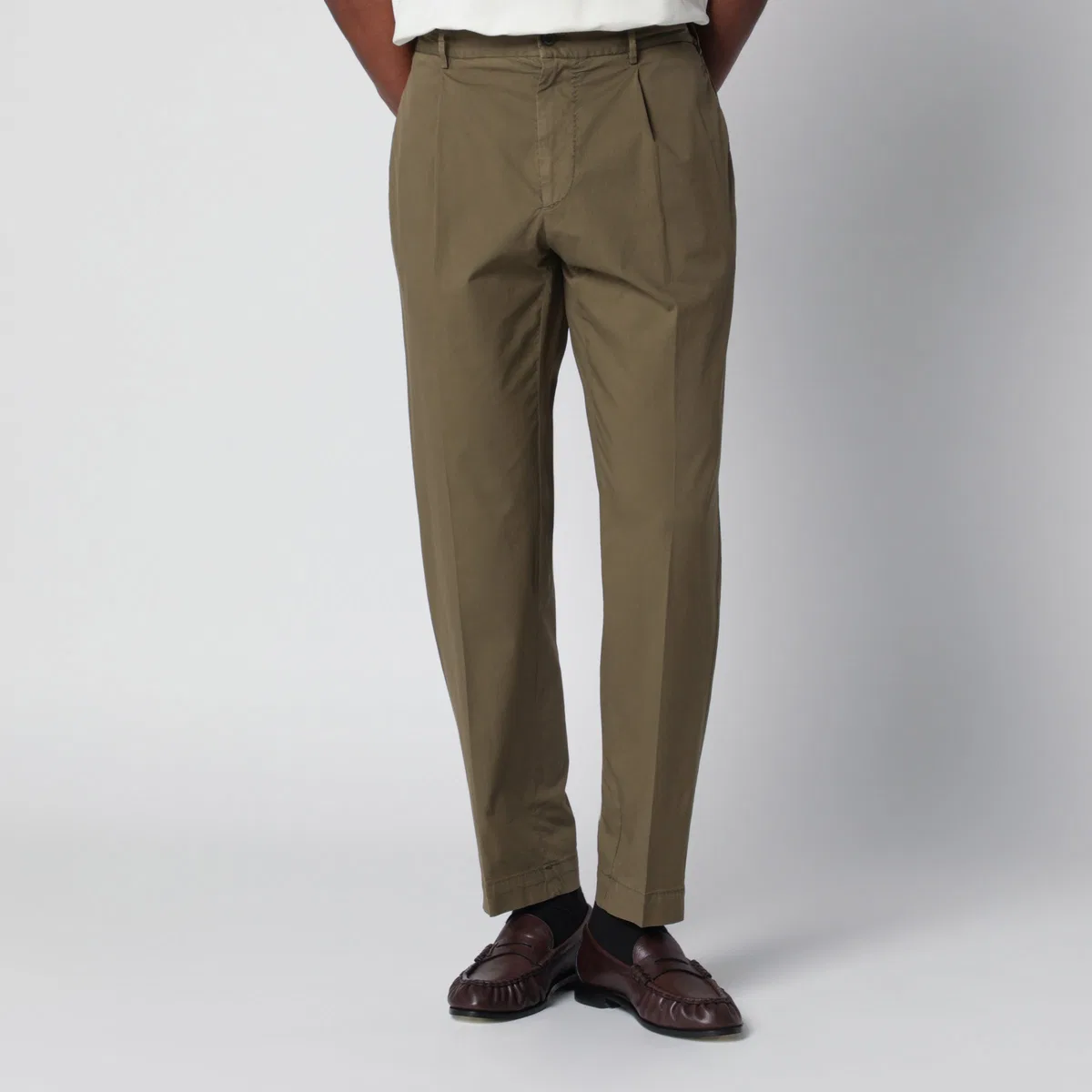 Santaniello Olive Green Trousers In Cotton Blend