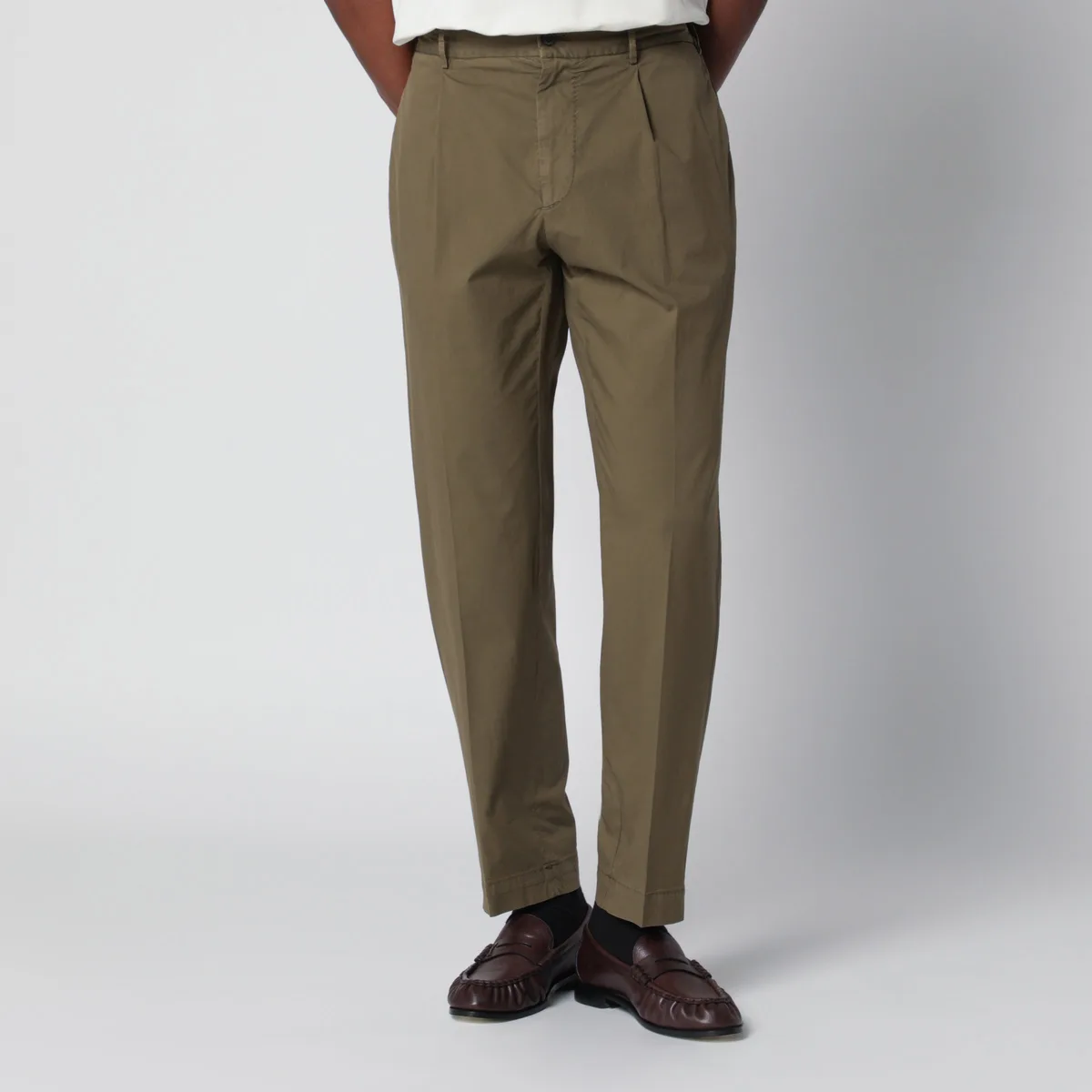 Santaniello Olive Green Trousers In Cotton Blend