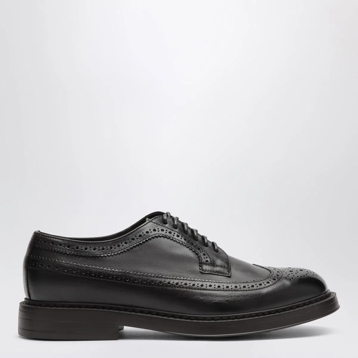 Doucal's Dark Brown Leather Derby Shoes With Brog