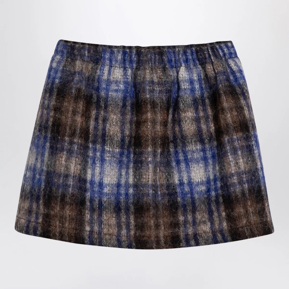 Douuod Grey/Blue Wool Blend Checked Skirt
