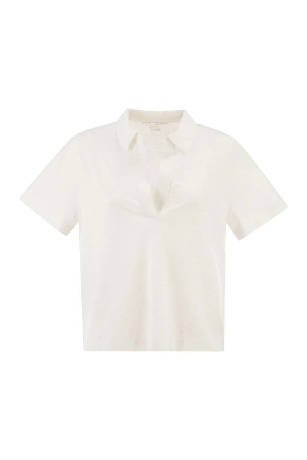Majestic Cropped Linen Stretch Polo With V-Neck