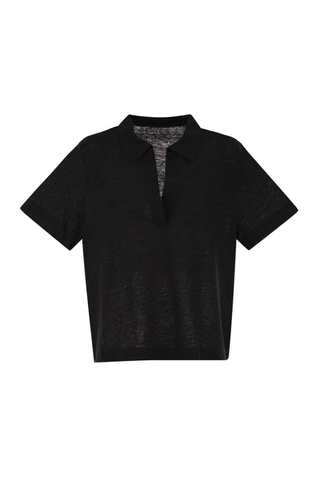 Majestic Cropped Linen Stretch Polo With V-Neck