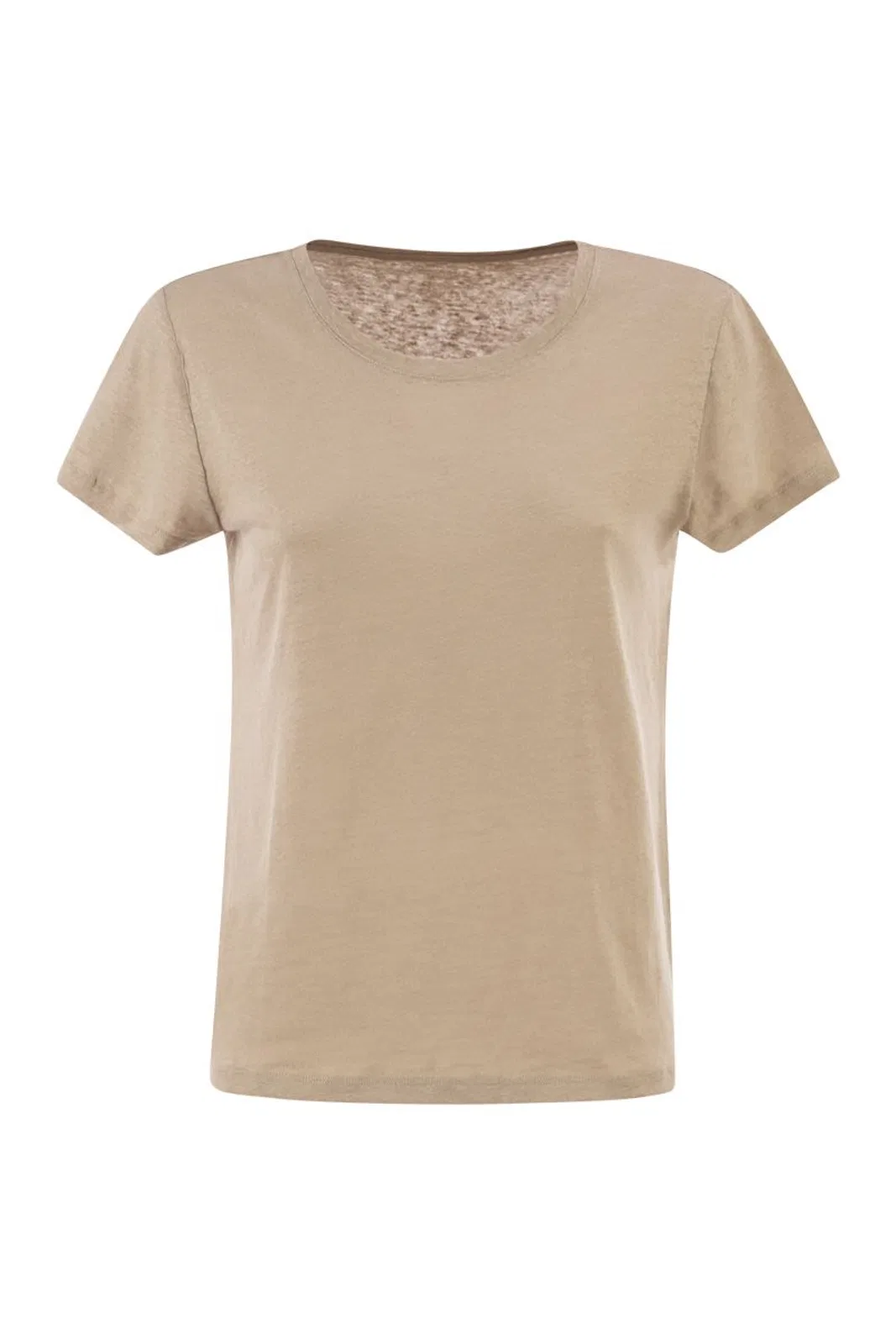 Majestic Stretch Linen T-Shirt With Round Necklin