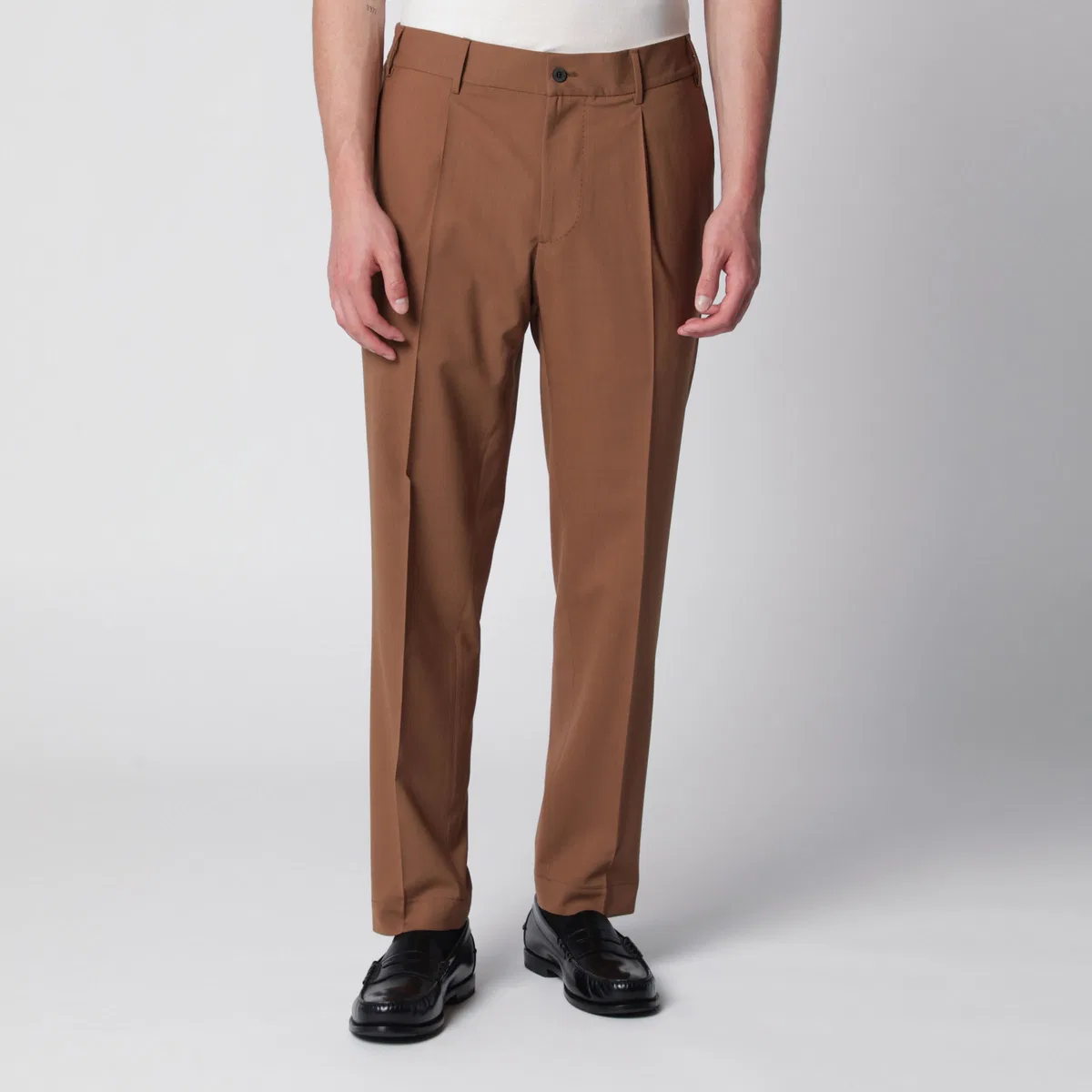 Santaniello Siena Earth-Colored Trousers In Wool Ble
