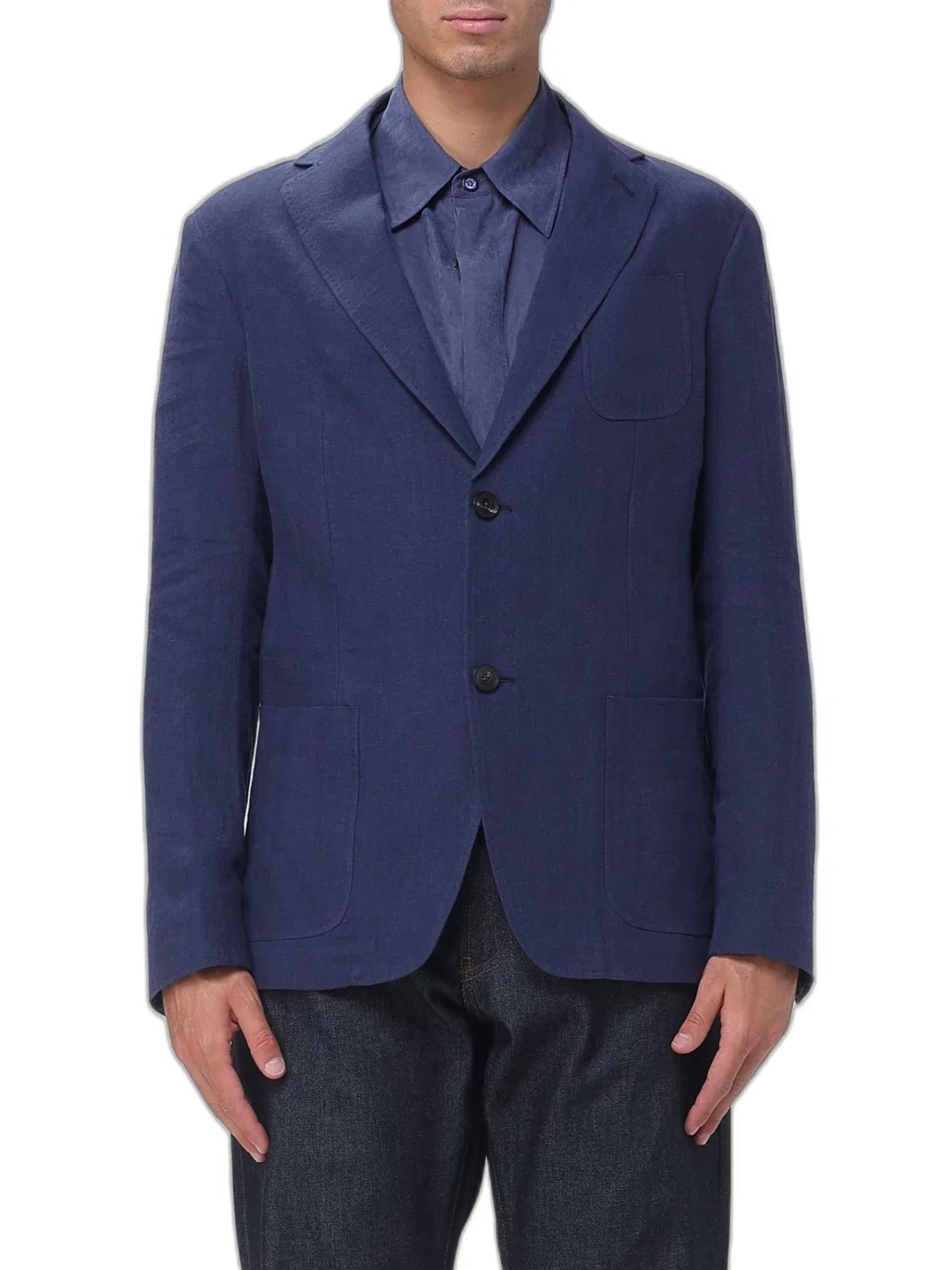 Emporio Armani Linen Notched Lapel Blazer