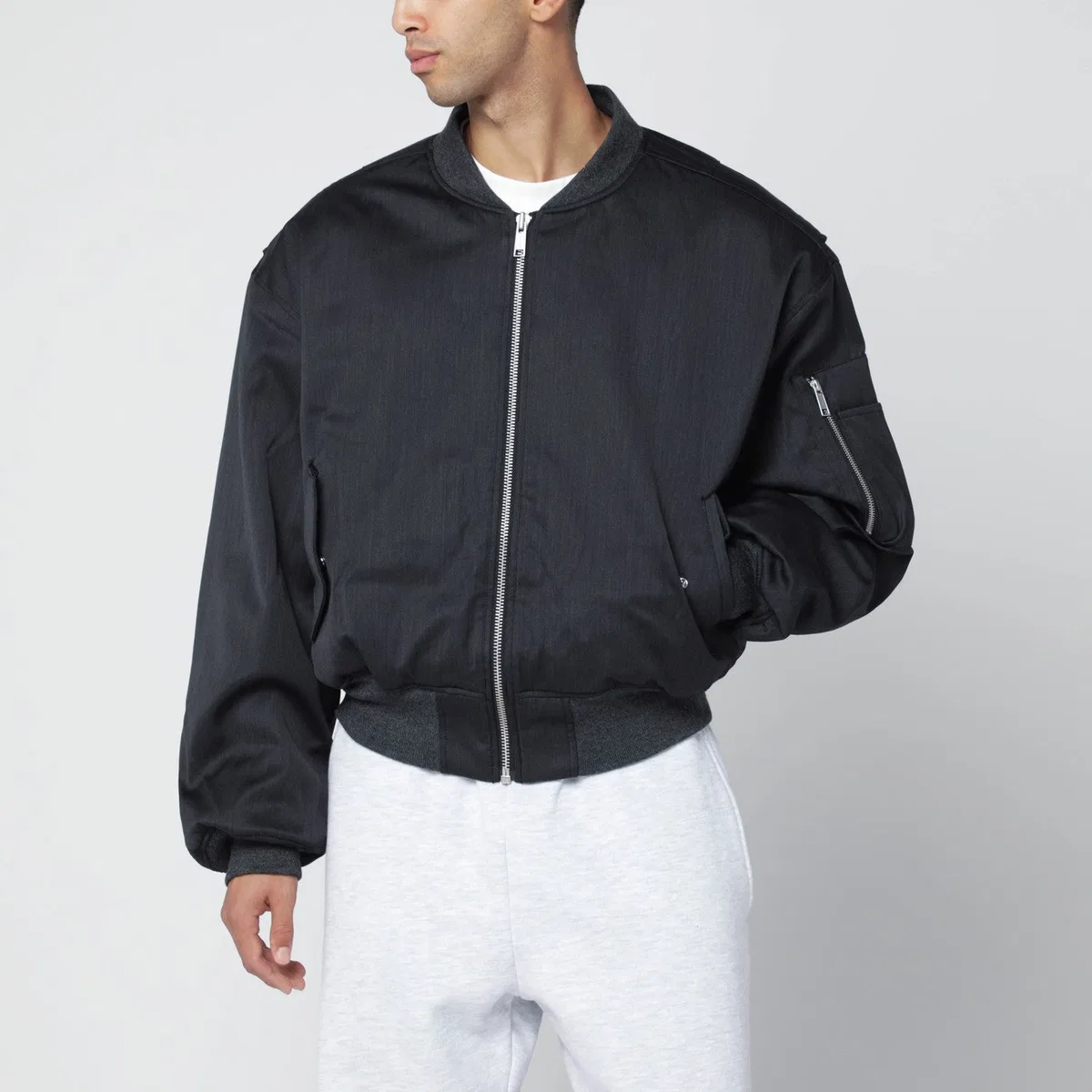 Entire studios Grey Wool-Blend Bomber Jacket With Zip