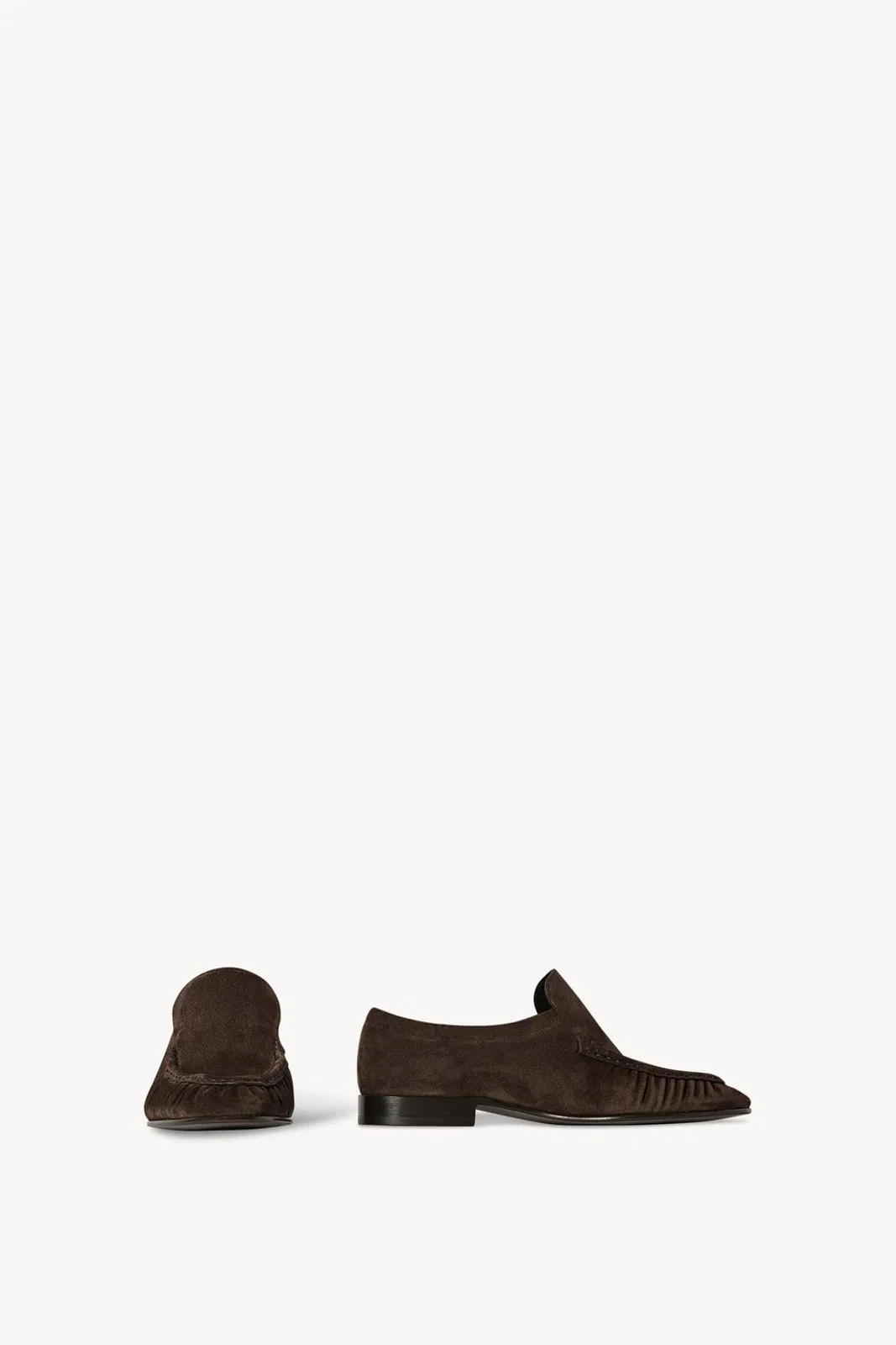 The Row Two Gathered Black Suede Loafers