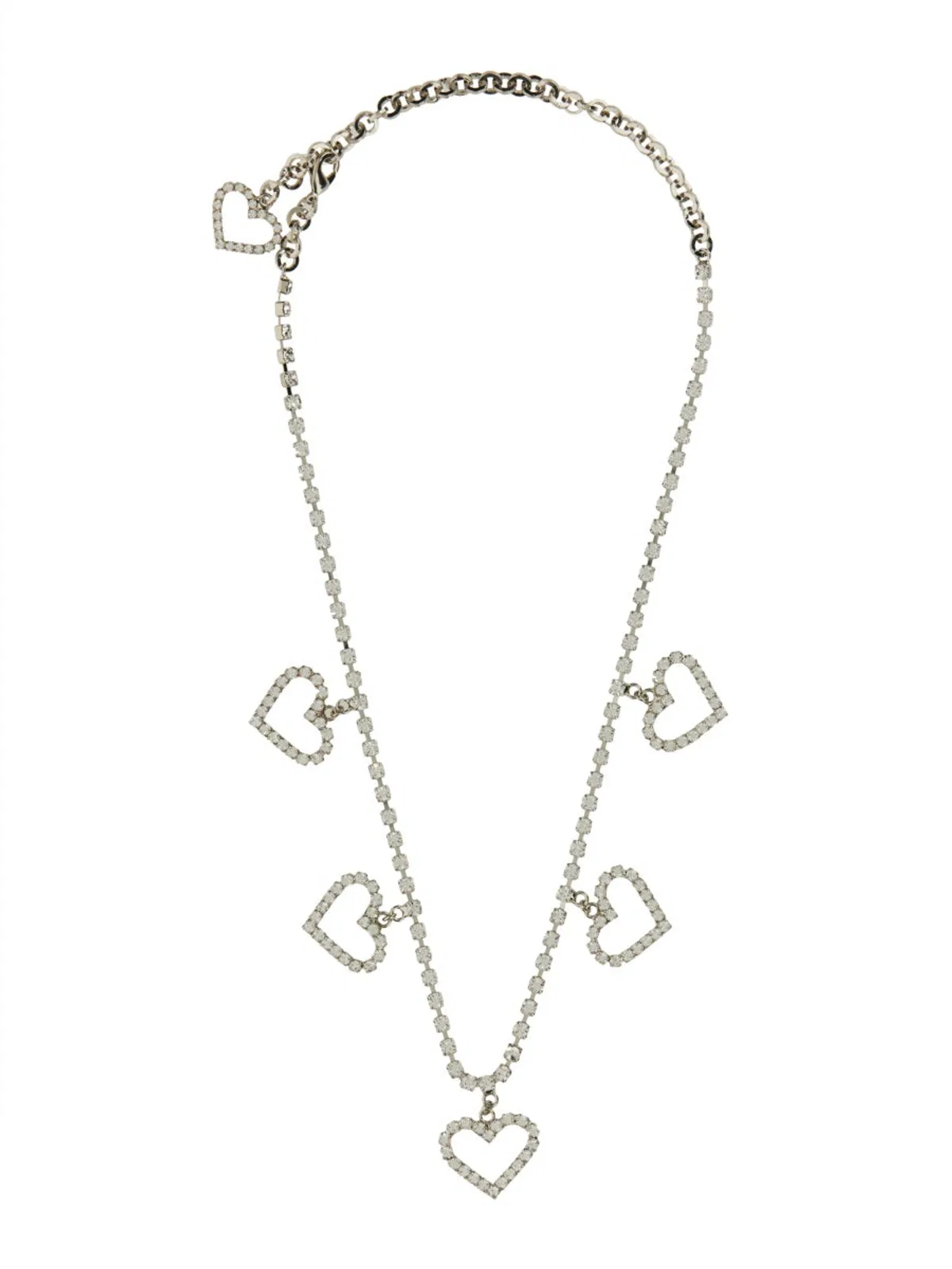 Alessandra Rich Crystal Necklace With Heart Pendants