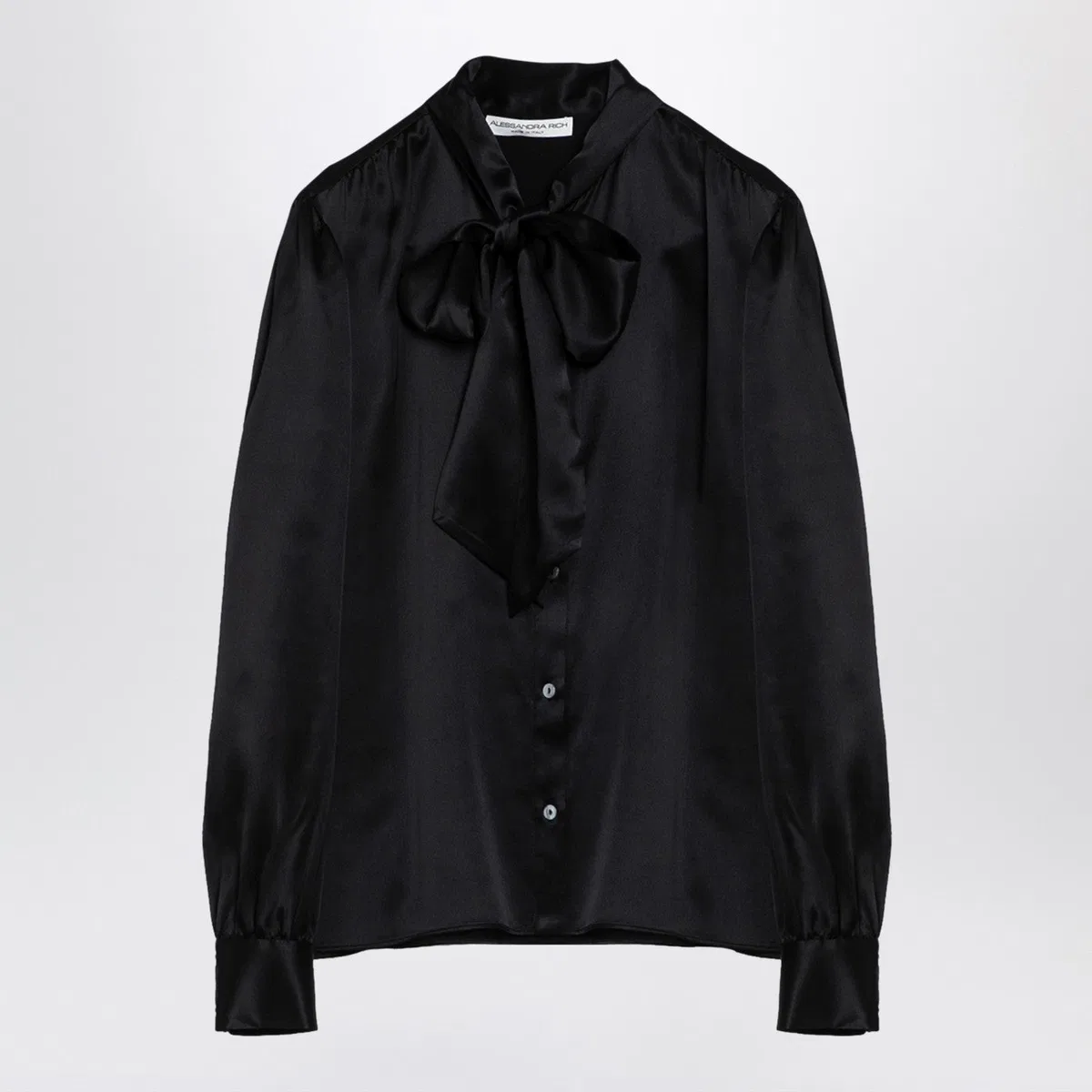 Alessandra Rich Black Silk Shirt With Bow