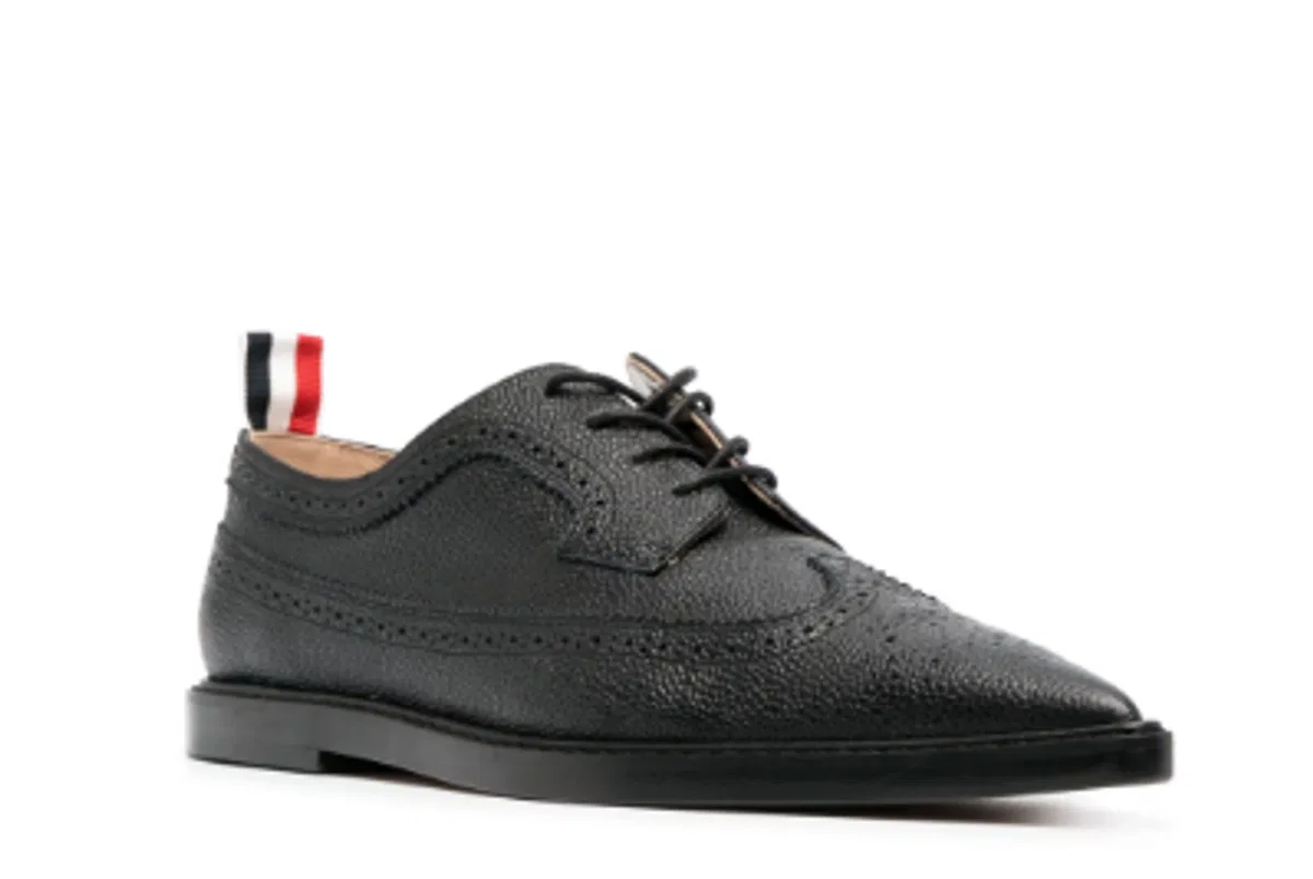 Thom Browne Pointed-Toe Leather Brogues, Black