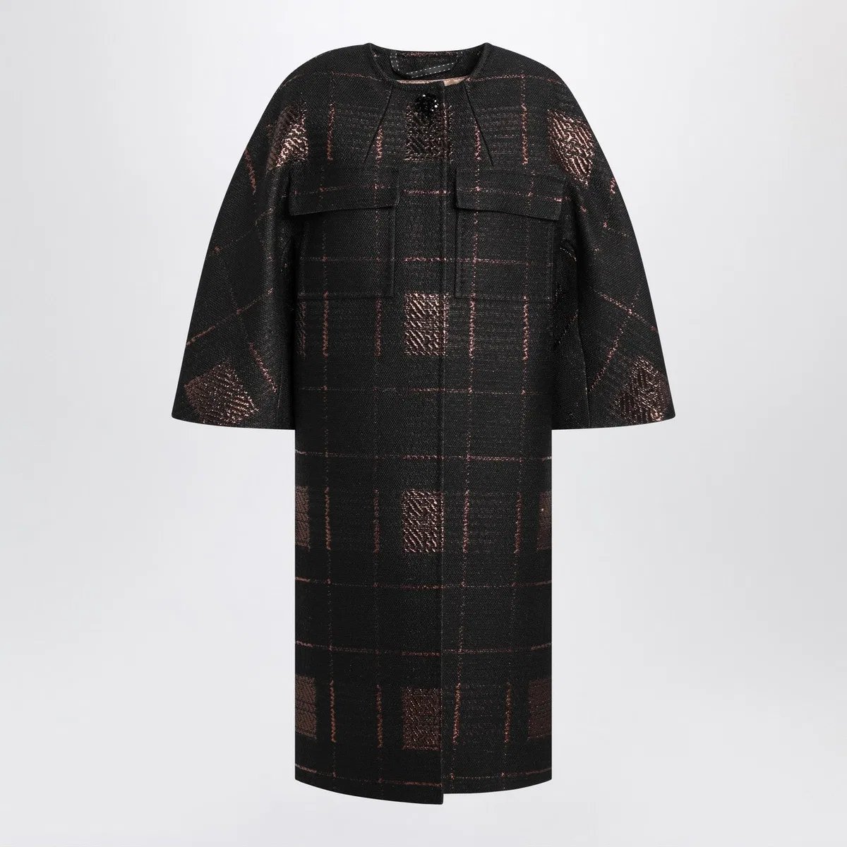 Max mara atelier Black Cocoon Coat In Jacquard Lamé