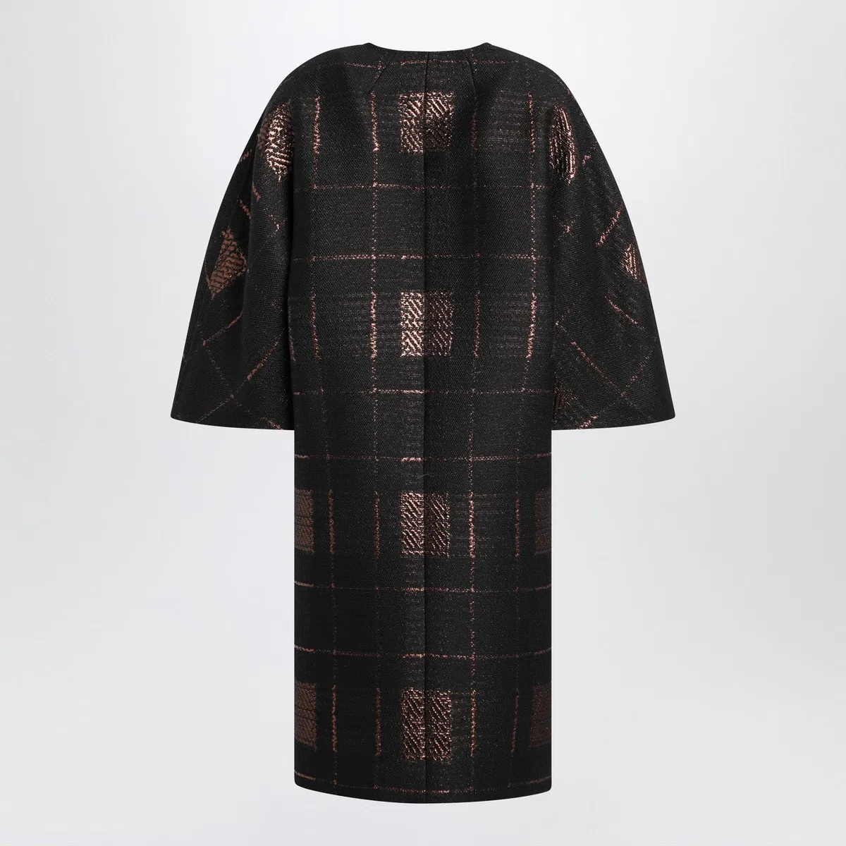 Max mara atelier Black Cocoon Coat In Jacquard Lamรฉ