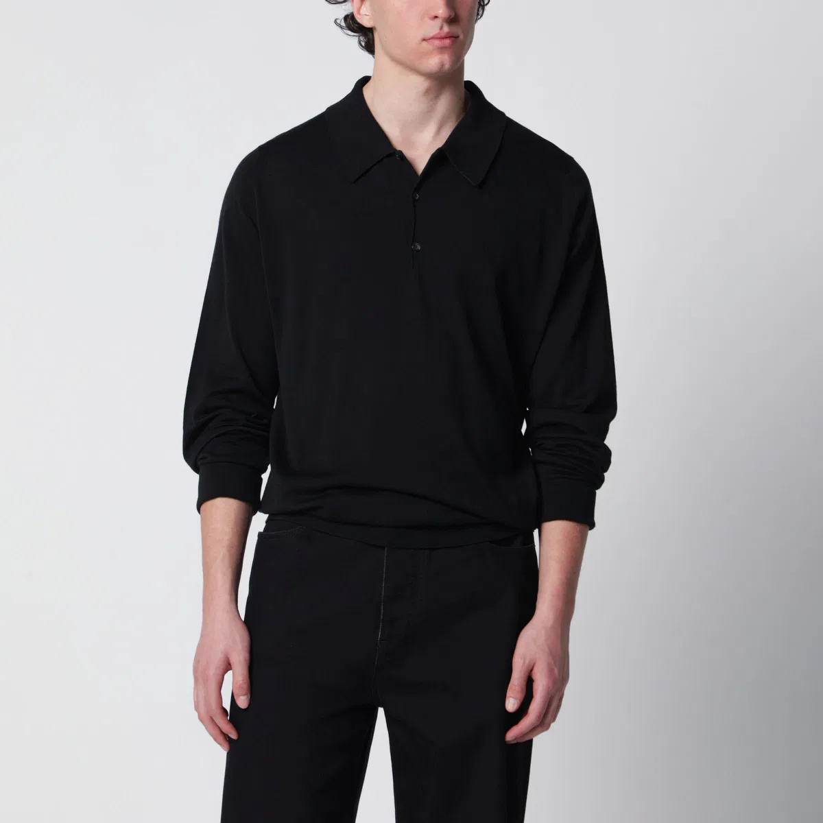 John Smedley Black Finchley Polo In Cotton