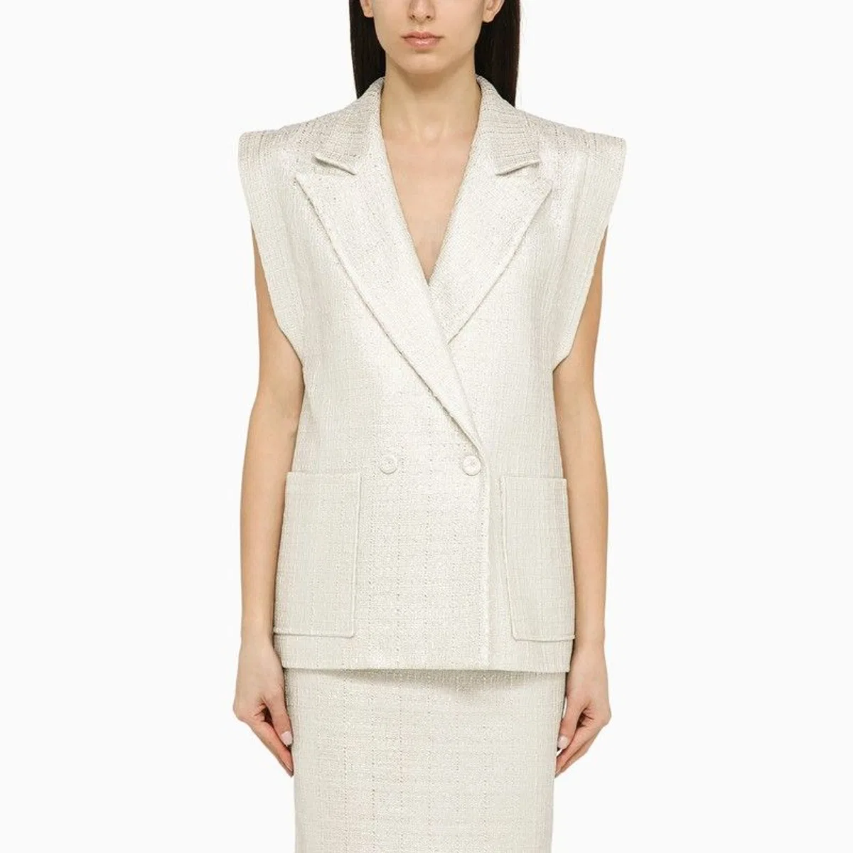 Federica tosi Silver Double-Breasted Cotton-Blend Wais