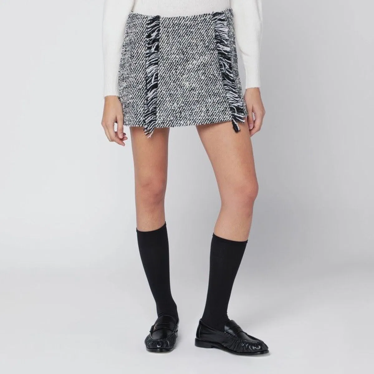 Durazzi Milano Black/White Patterned Wool-Blend Mini Sk