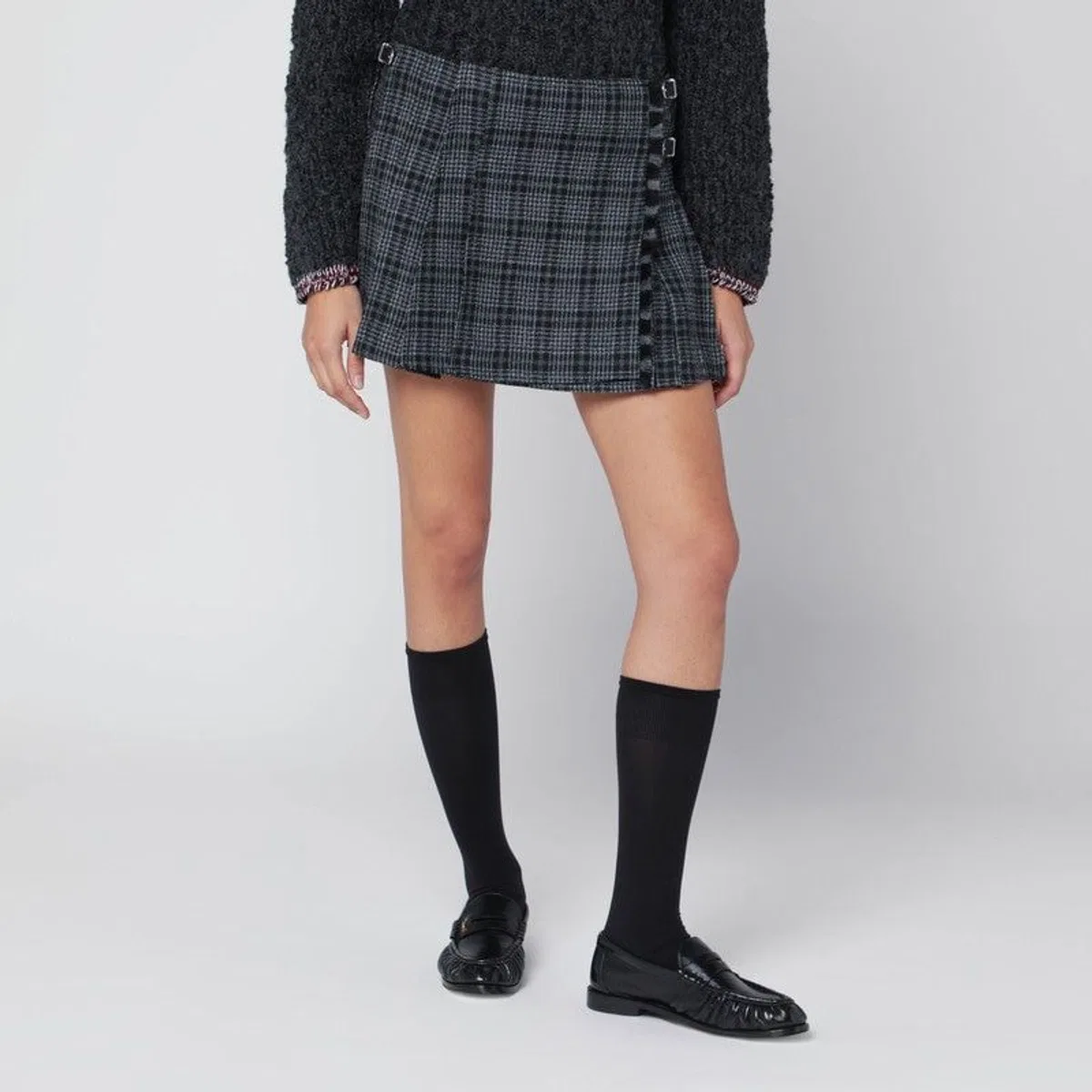 Durazzi Milano Black/White Check Kilt Mini Skirt