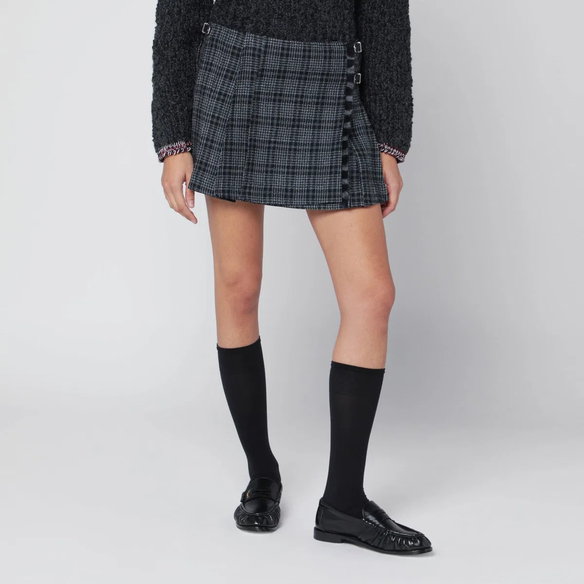 Durazzi Milano Black/White Check Kilt Mini Skirt