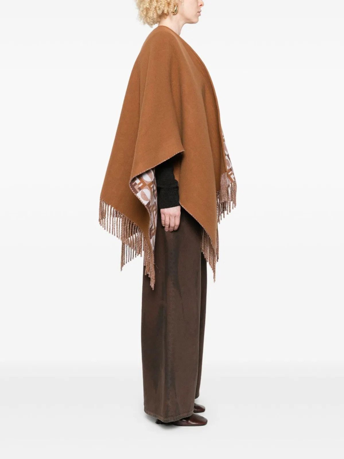 Fendi Fringed Woven Poncho Cape