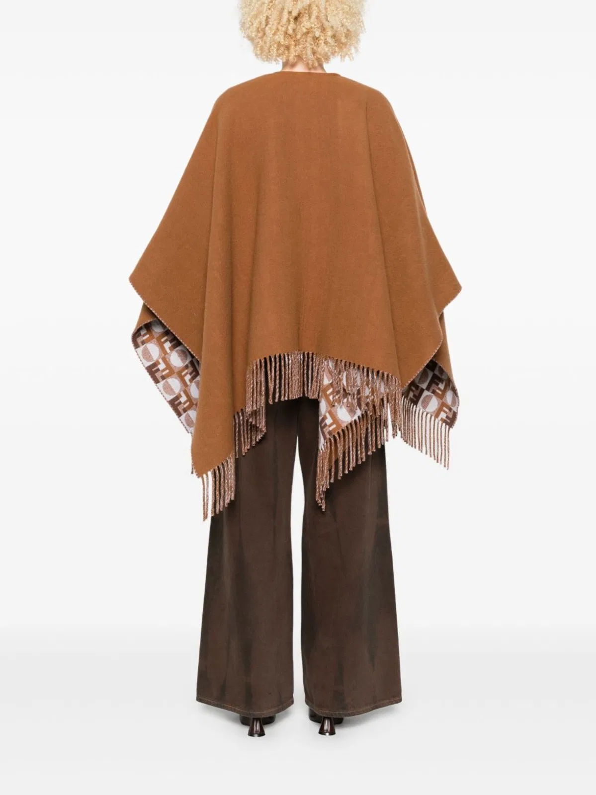 Fendi Biscuit Wool Blend Reversible Cape