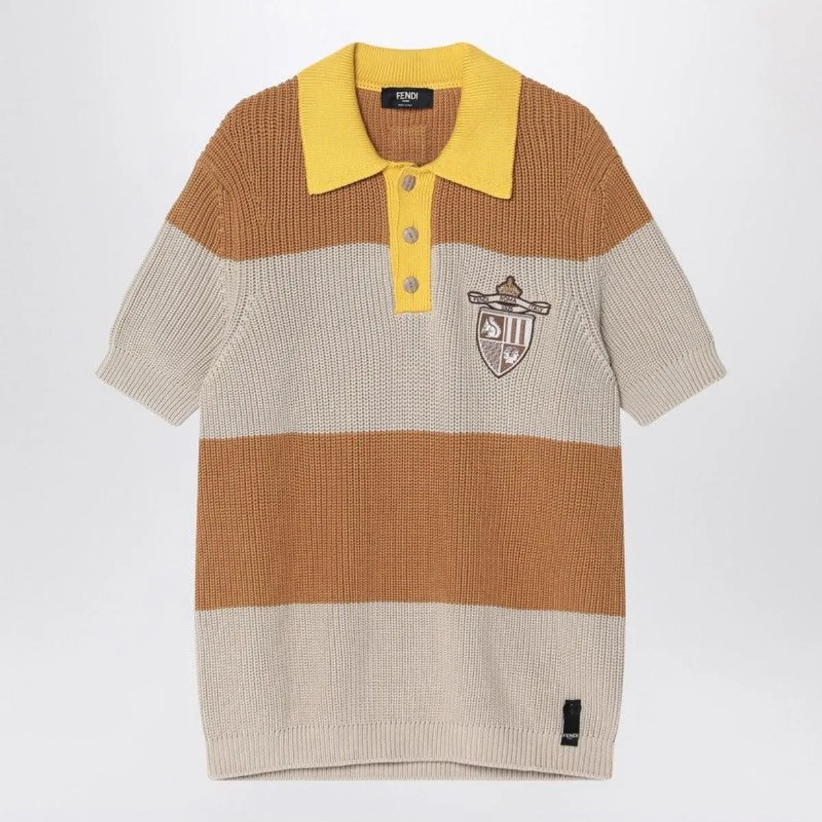 Fendi Knitted Cotton Polo Shirt With Sand And 