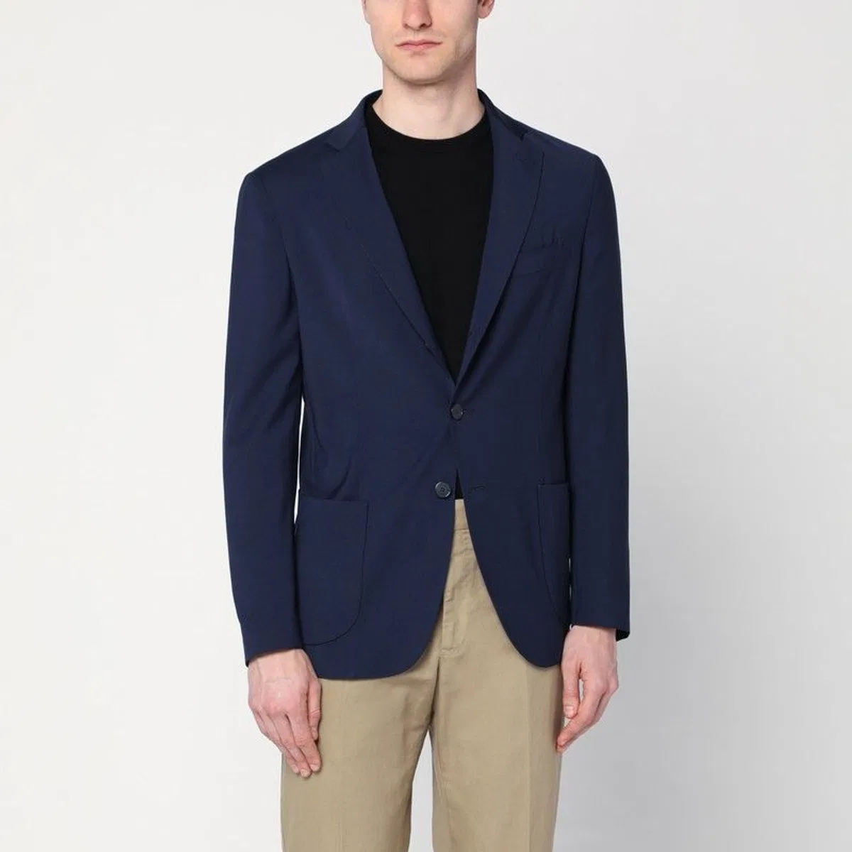 Santaniello Blue Wool-Blend Single-Breasted Jacket