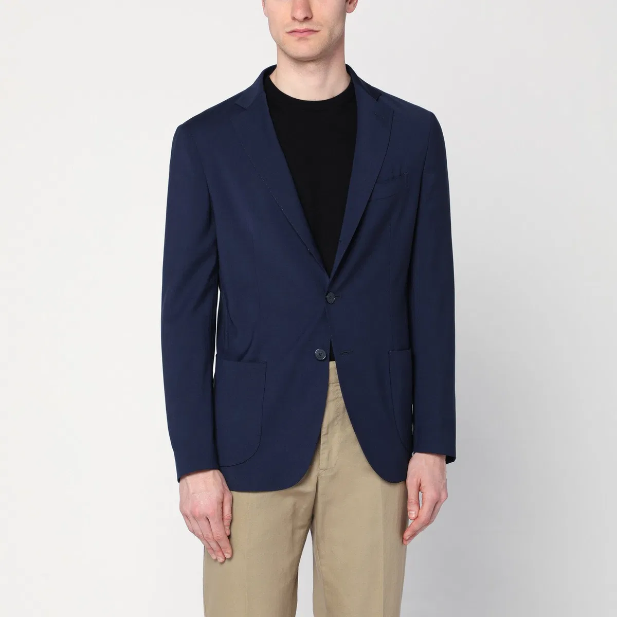 Santaniello Blue Wool-Blend Single-Breasted Jacket