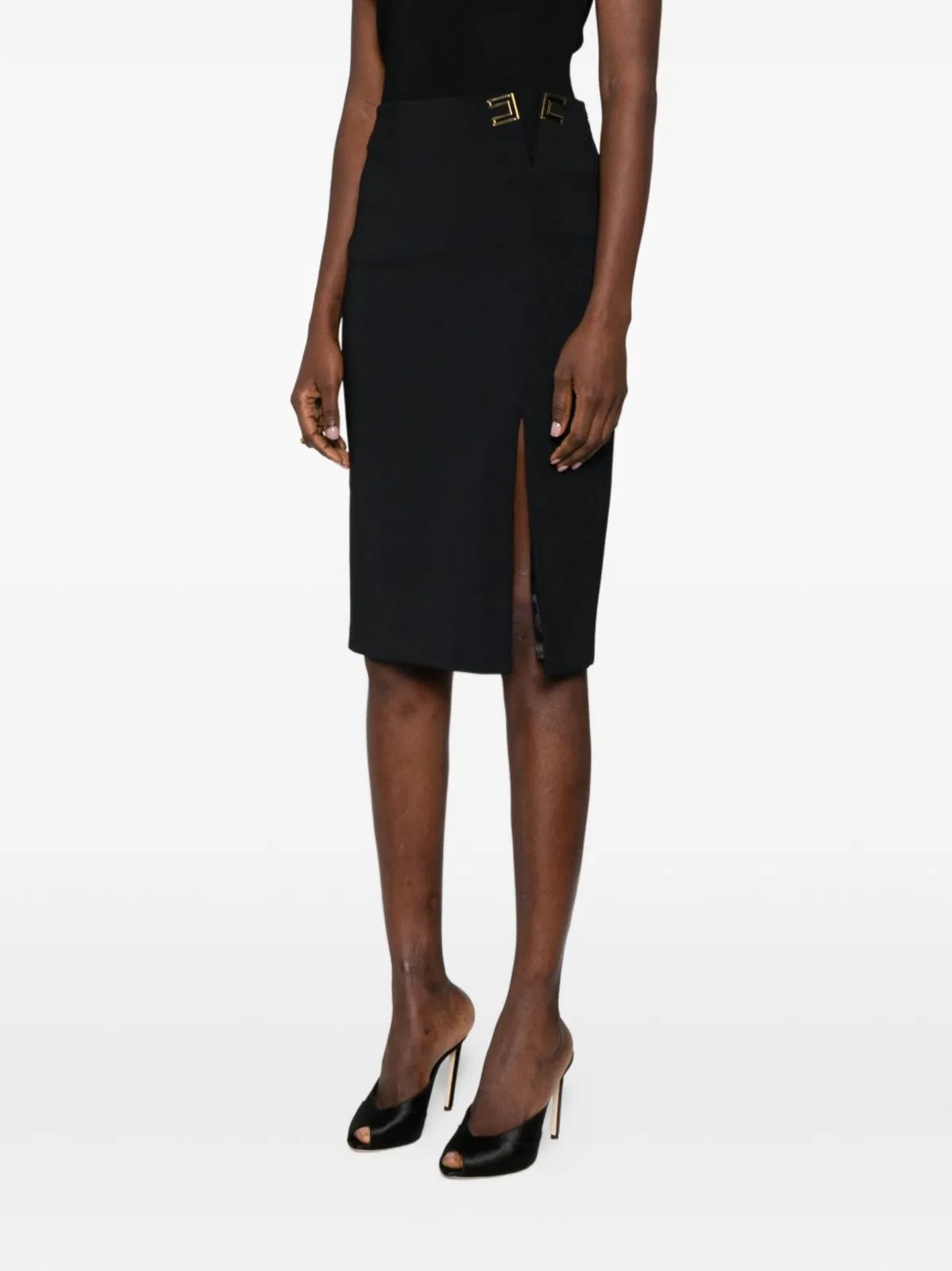 Elisabetta Franchi Double Stretch Crepe Skirt With Logo Det